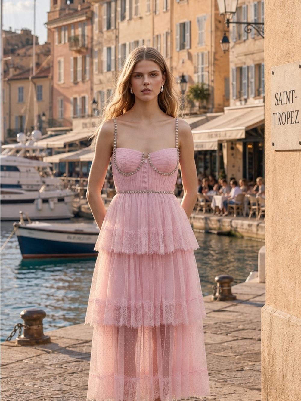 Self-Portrait Blush Pink Tiered Lace Midi Dress